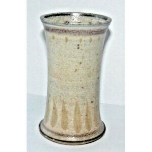 Ingleton Style Pottery Stoneware Vase Hand Made Beige Earth Tones Vintage See